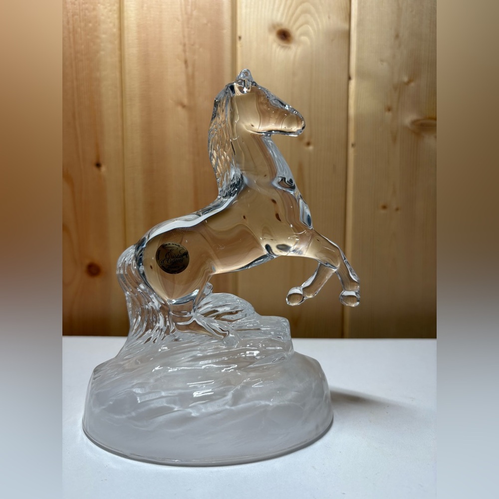 Cristal D'Arques Crystal Clear Glass Rearing Horse Figurine Statue Frosted Base